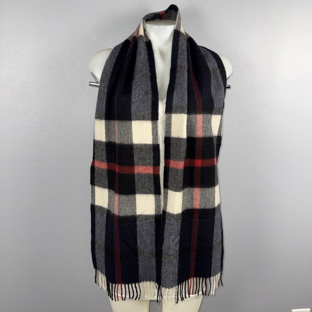 Kiltane Of Scotland 100% Cashmere Scarf Multicolor Neutrals Check 10x65" Fringe